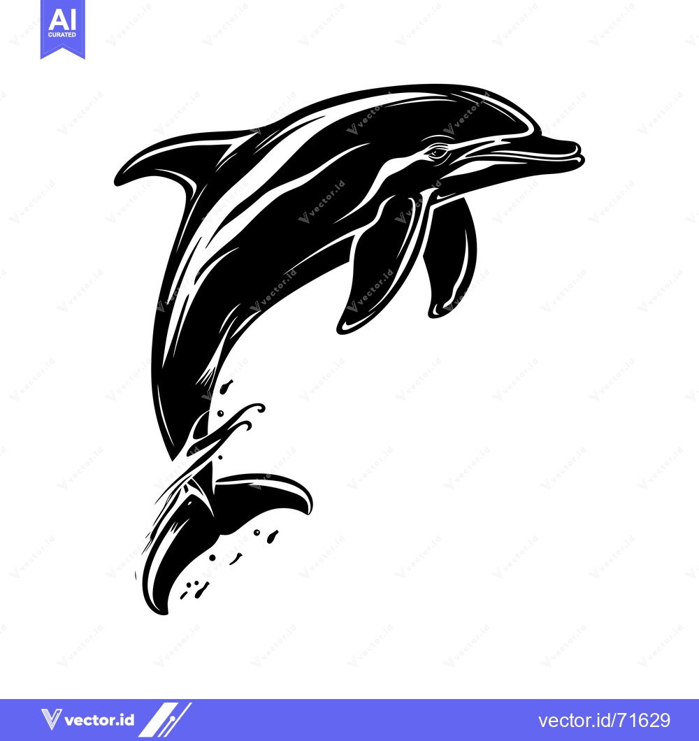 Premium Vector dari Black and White Silhouette of a Dolphin Leaping Out of Water