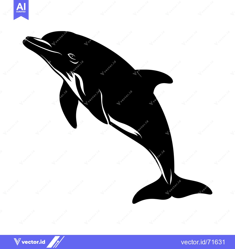 Premium Vector of Black Silhouette of a Dolphin Leaping Out of Water