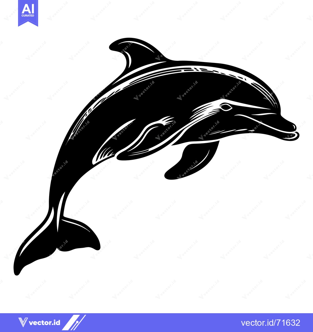 Premium Vector of Black and White Illustration of a Leaping Dolphin