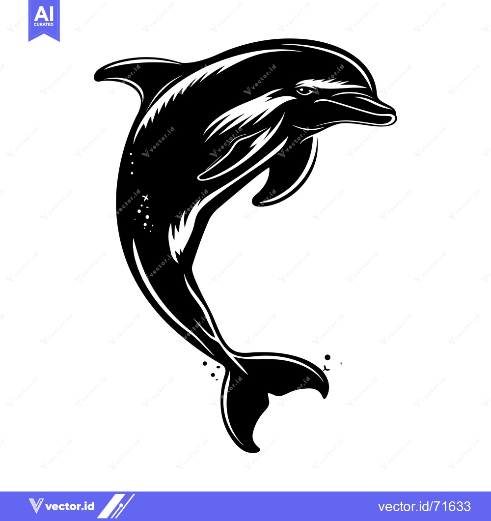Premium Vector of A Black and White Silhouette of a Dolphin Leaping Out of the Water