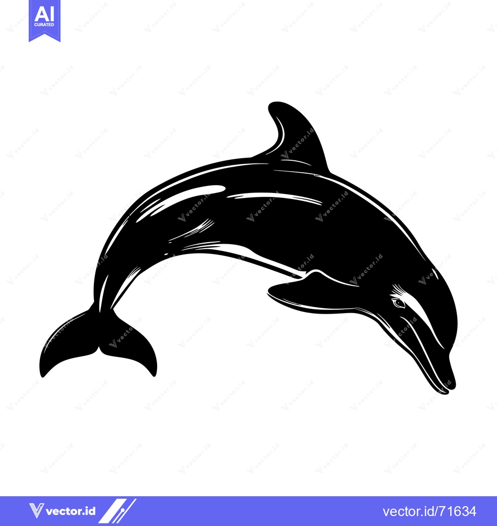 Premium Vector dari Black and White Silhouette of a Dolphin Leaping Out of the Water