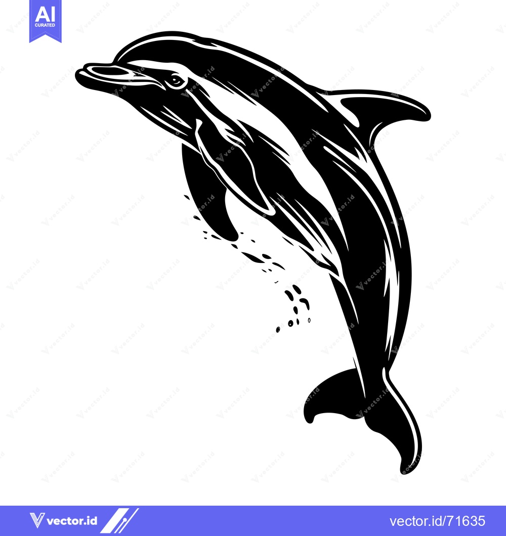 Premium Vector of Black and White Silhouette of a Dolphin Leaping Out of Water