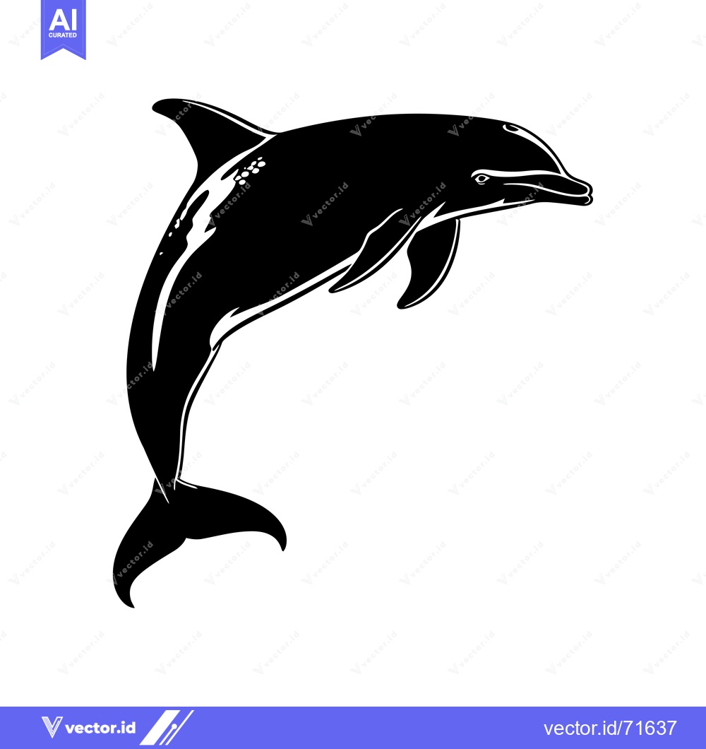 Premium Vector of Black and White Silhouette of a Dolphin Leaping Out of the Water