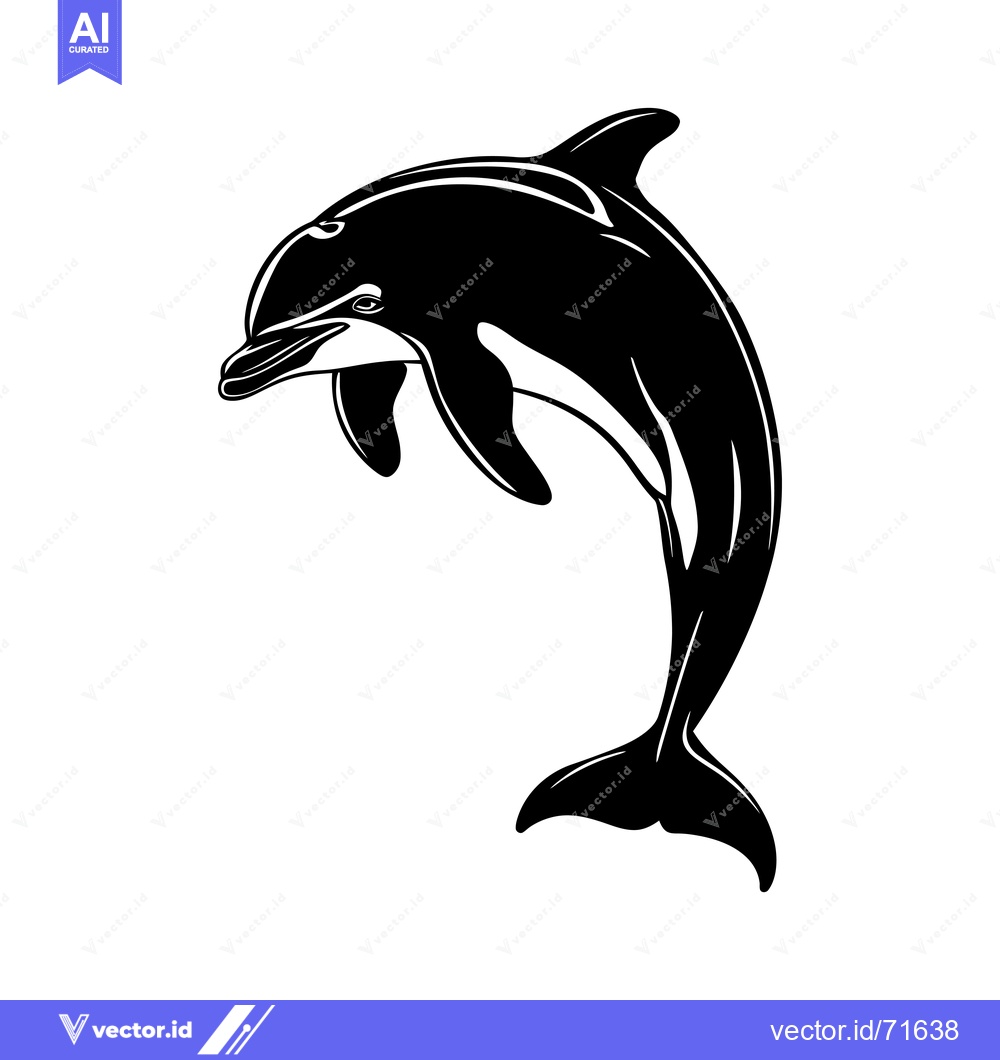 Premium Vector dari Black and White Silhouette of a Dolphin Leaping Out of the Water
