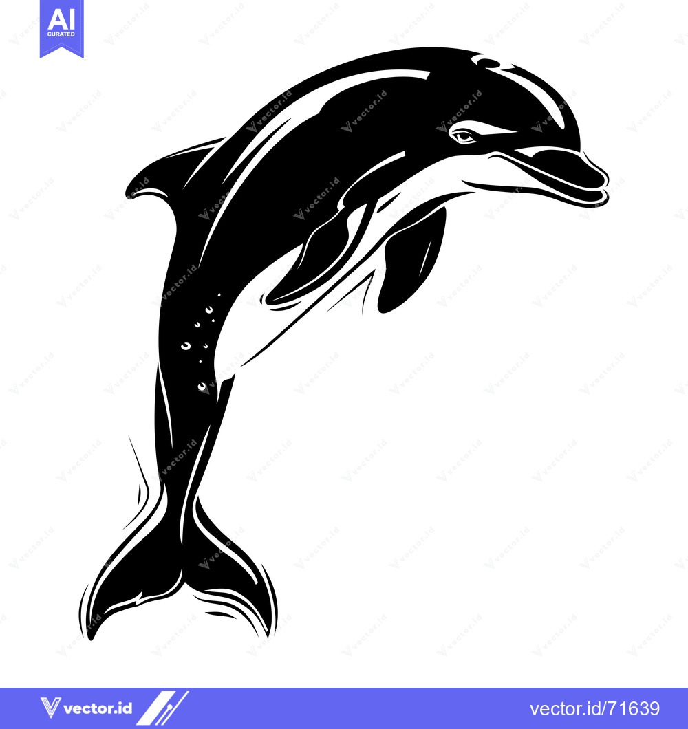 Premium Vector dari Black and White Silhouette of a Dolphin Leaping Out of the Water
