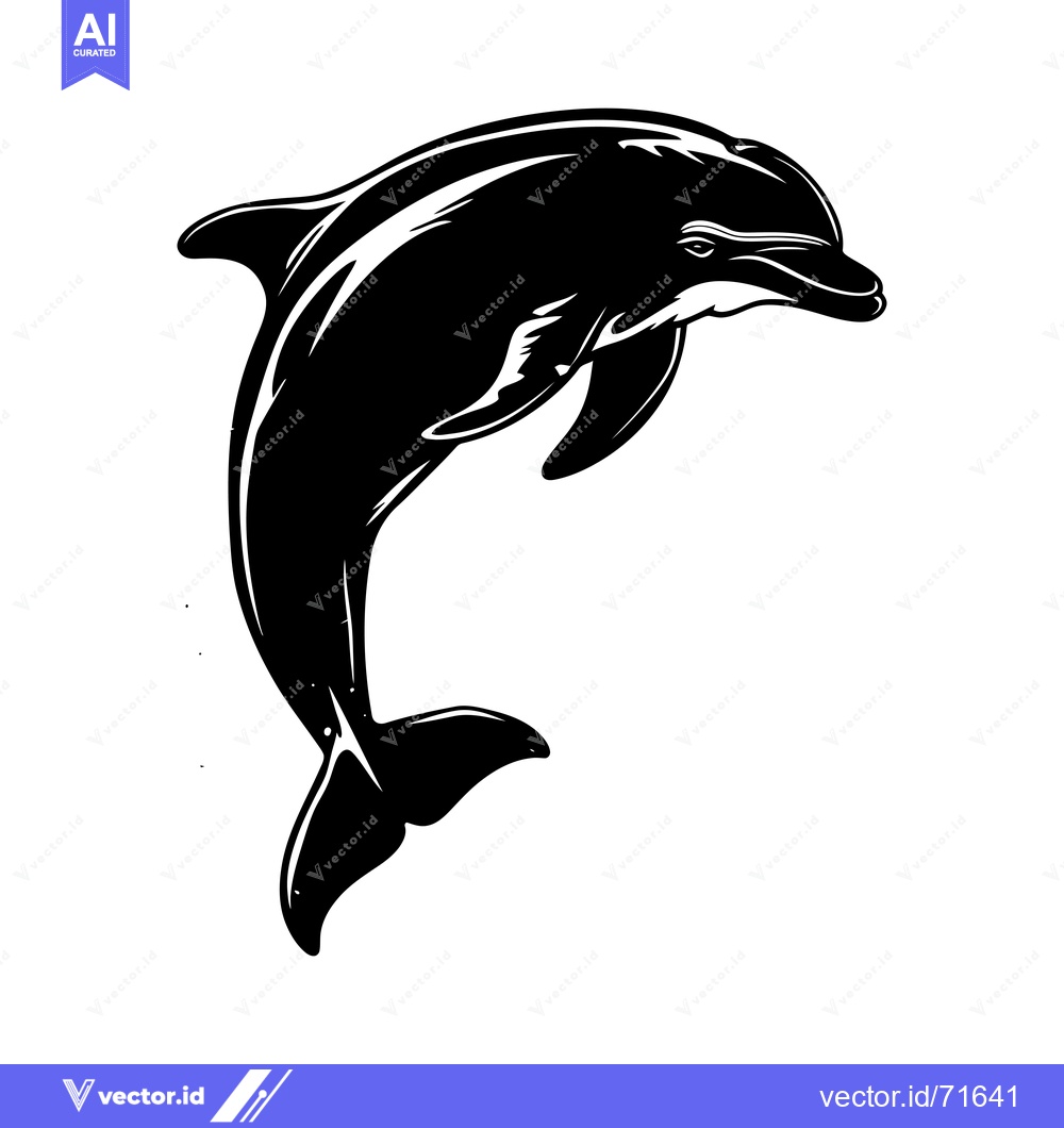 Premium Vector of Black and White Silhouette of a Dolphin Leaping Out of the Water