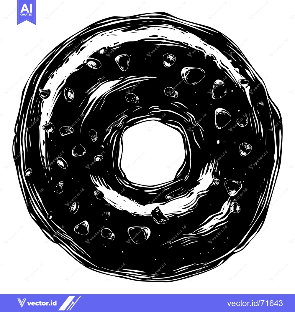 Premium Vector of Black and White Illustration of a Donut with Sprinkles
