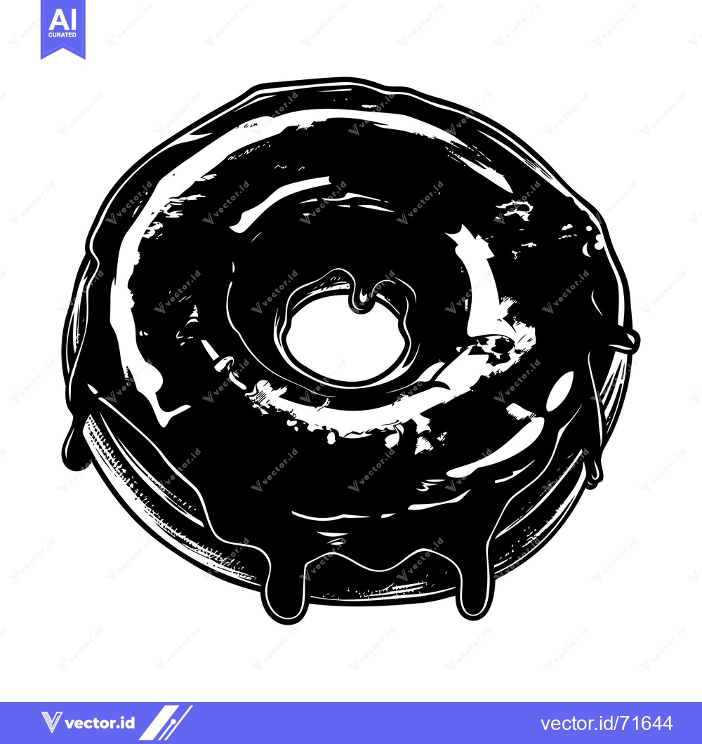 Premium Vector of Black and White Illustration of a Glazed Donut