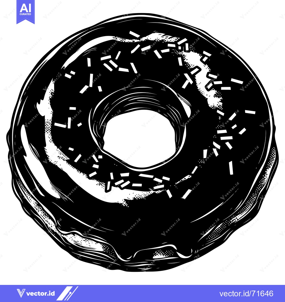 Premium Vector dari Black and White Illustration of a Glazed Donut with Sprinkles
