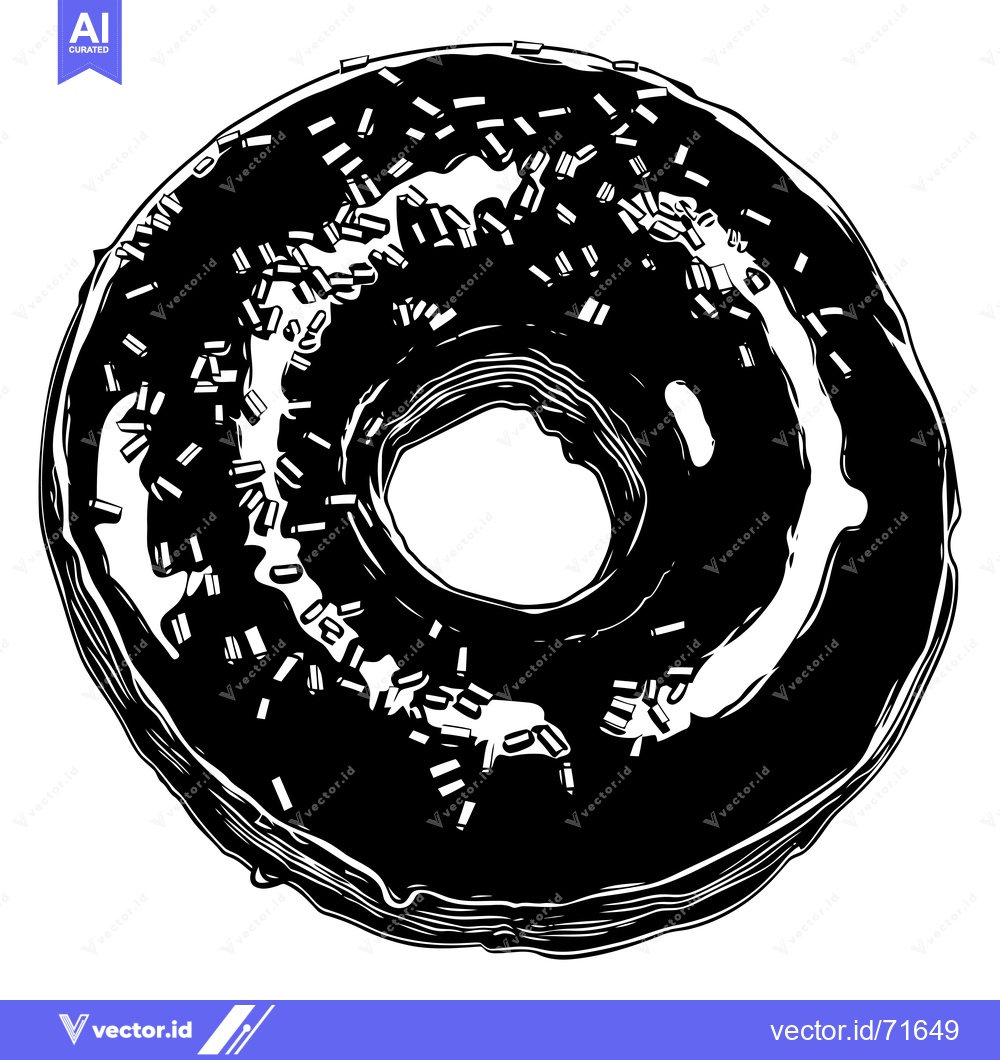 Premium Vector dari Black and White Illustration of a Glazed Donut with Sprinkles