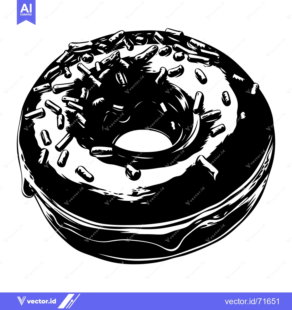 Premium Vector dari Black and White Illustration of a Glazed Donut with Sprinkles