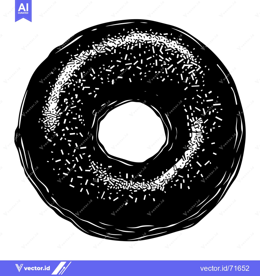 Premium Vector of A Black and White Illustration of a Glazed Donut