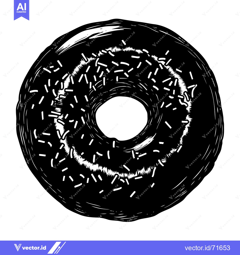 Premium Vector of Black and White Hand-Drawn Illustration of a Sprinkled Donut