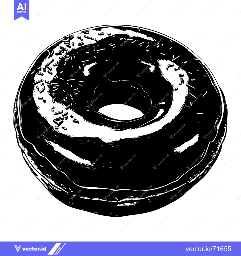 Premium Vector dari Black and White Illustration of a Glazed Donut with Sprinkles