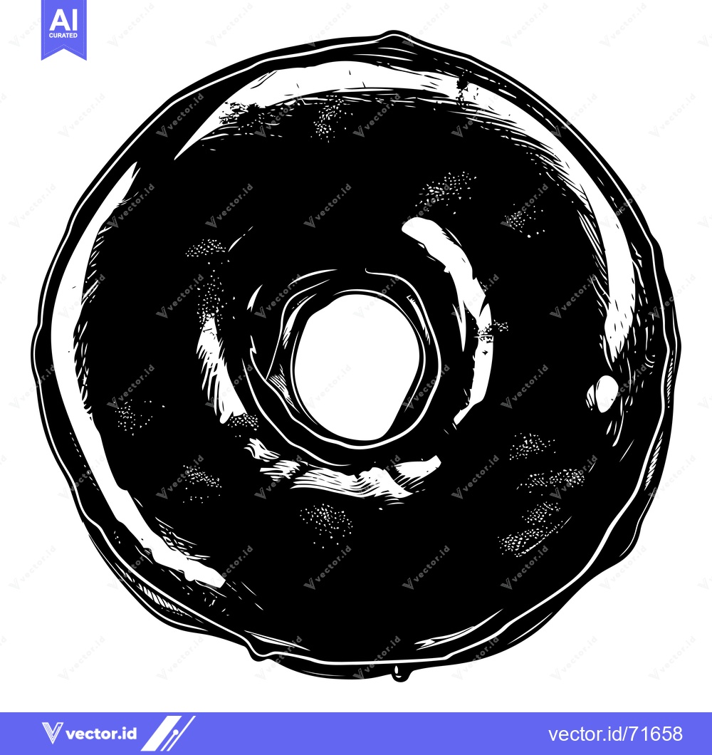 Premium Vector of A Black and White Illustration of a Glazed Donut