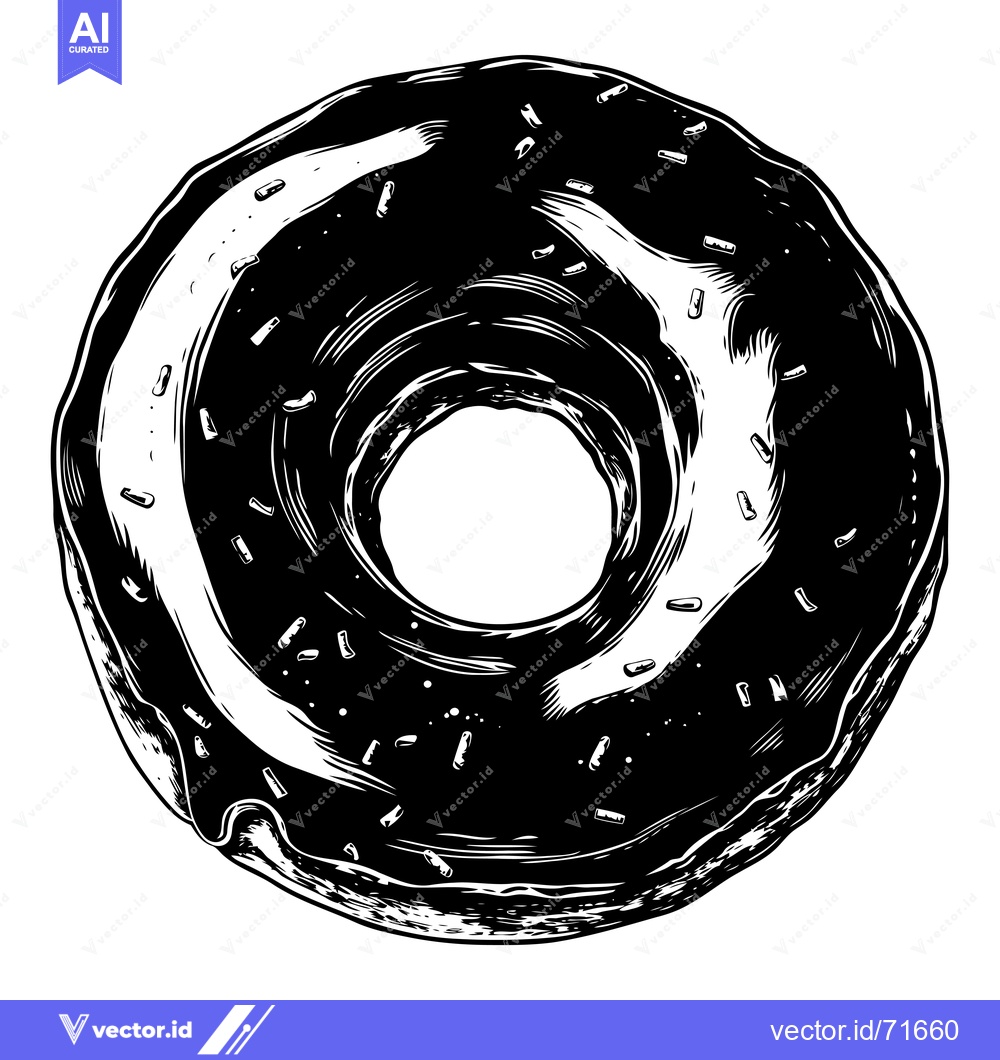 Premium Vector dari Black and White Illustration of a Glazed Donut with Sprinkles