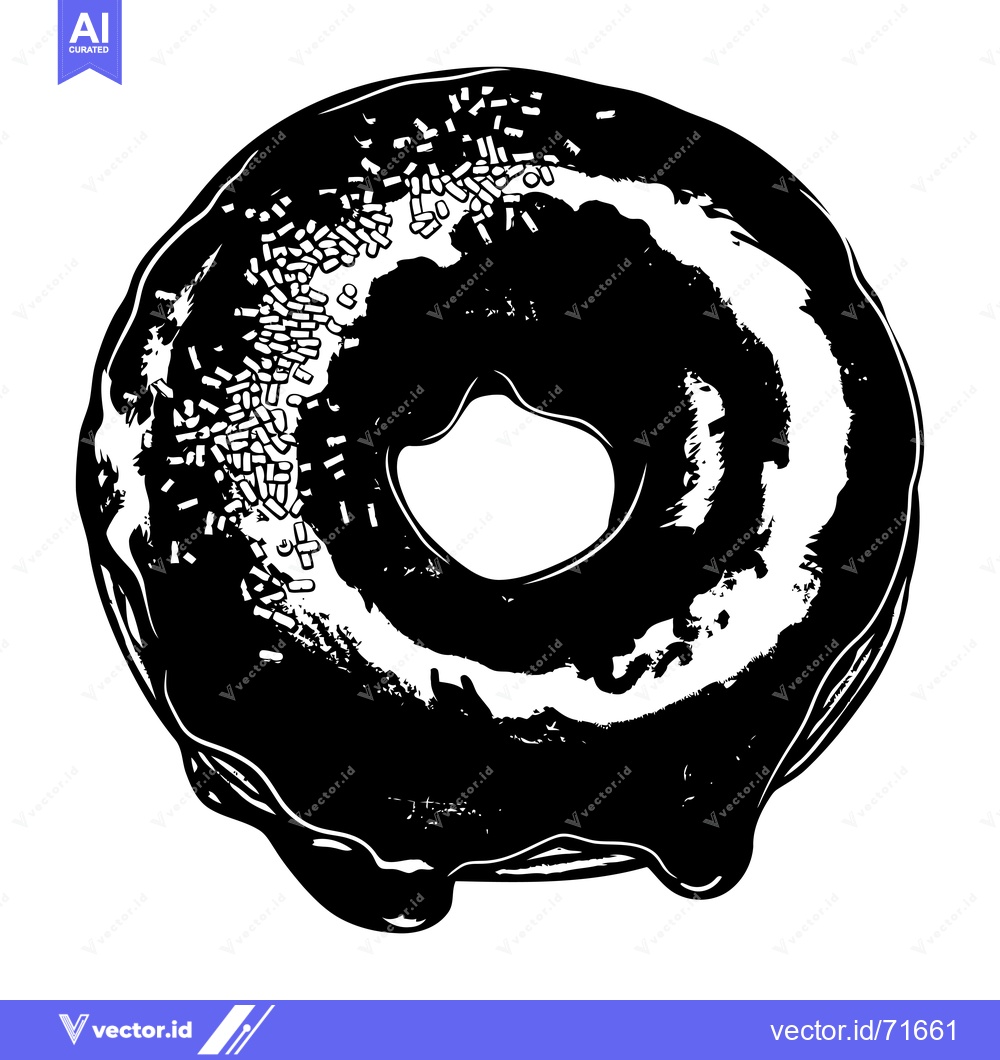 Premium Vector of Black and white illustration of a donut with sprinkles and frosting
