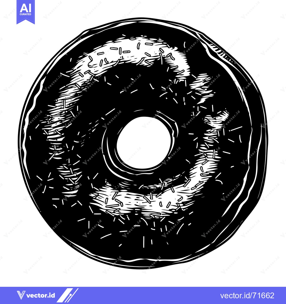 Premium Vector of A Black and White Hand-Drawn Illustration of a Sprinkled Donut