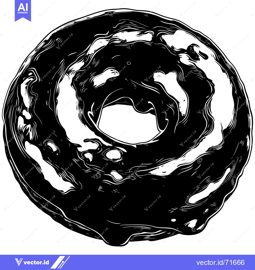 Premium Vector of Black and White Illustration of a Glazed Donut