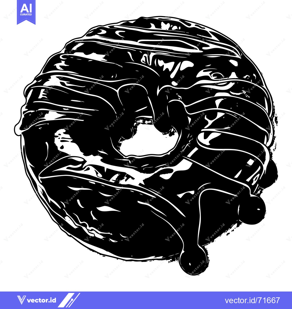 Premium Vector of Black and White Illustration of a Glazed Donut
