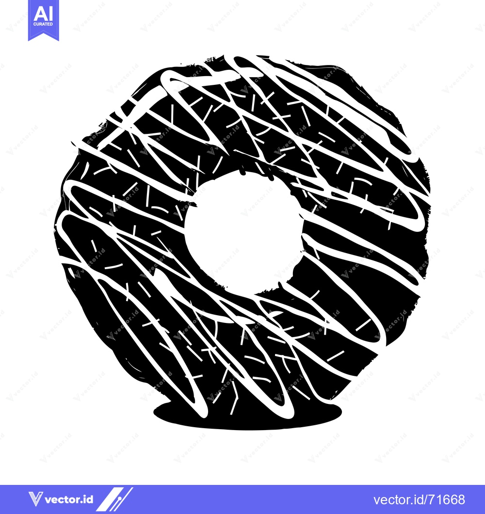 Premium Vector dari Black and White Glazed Doughnut with Sprinkles