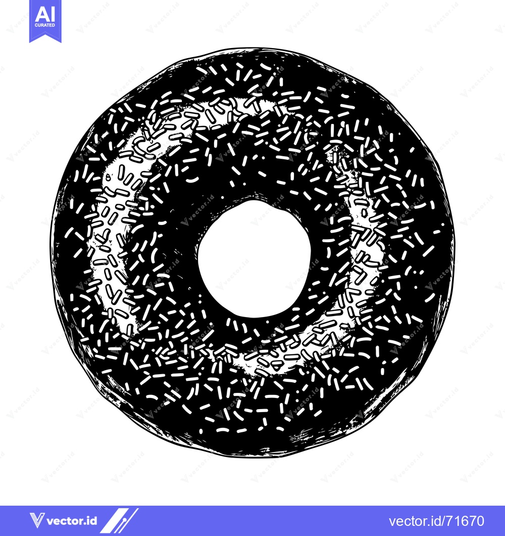 Premium Vector dari Black and White Hand-Drawn Sketch of a Sprinkled Donut