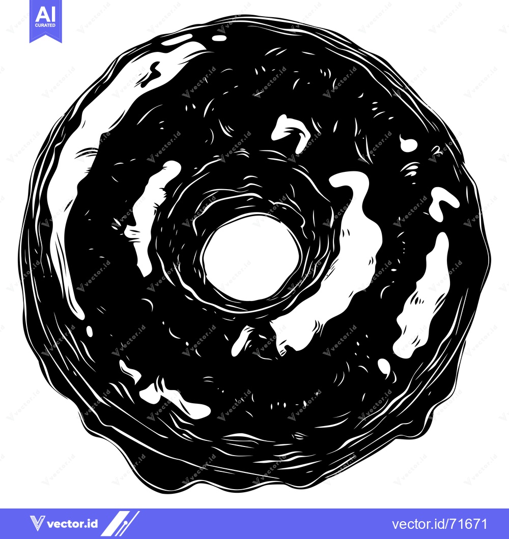 Premium Vector dari Black and White Illustration of a Glazed Donut