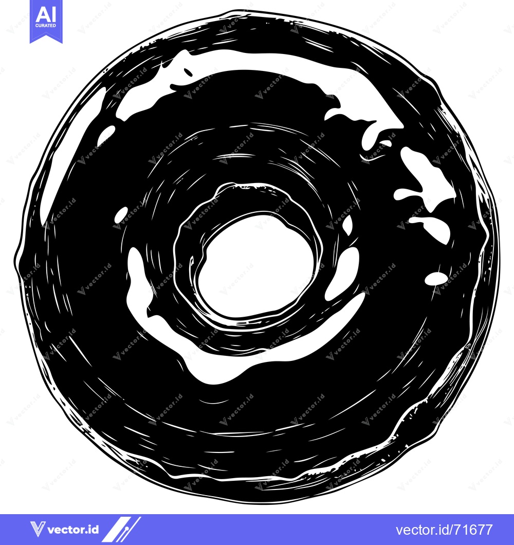 Premium Vector of A Black and White Sketch of a Glazed Donut