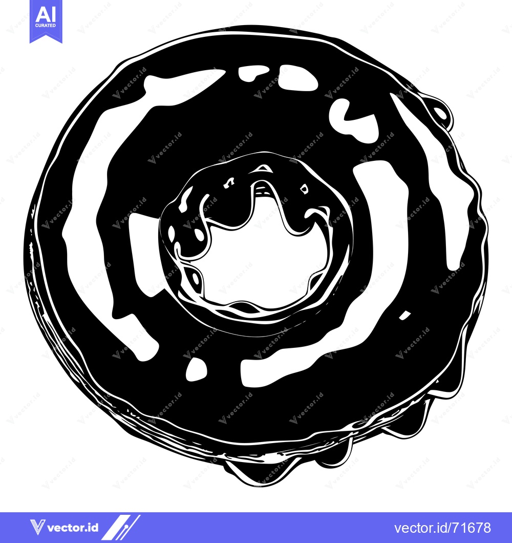 Premium Vector of Black and White Illustration of a Glazed Donut