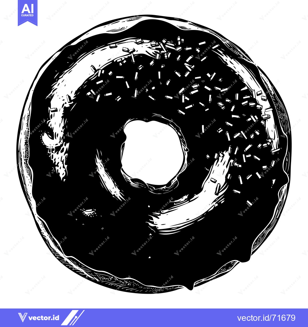 Premium Vector dari Black and White Illustration of a Glazed Donut with Sprinkles