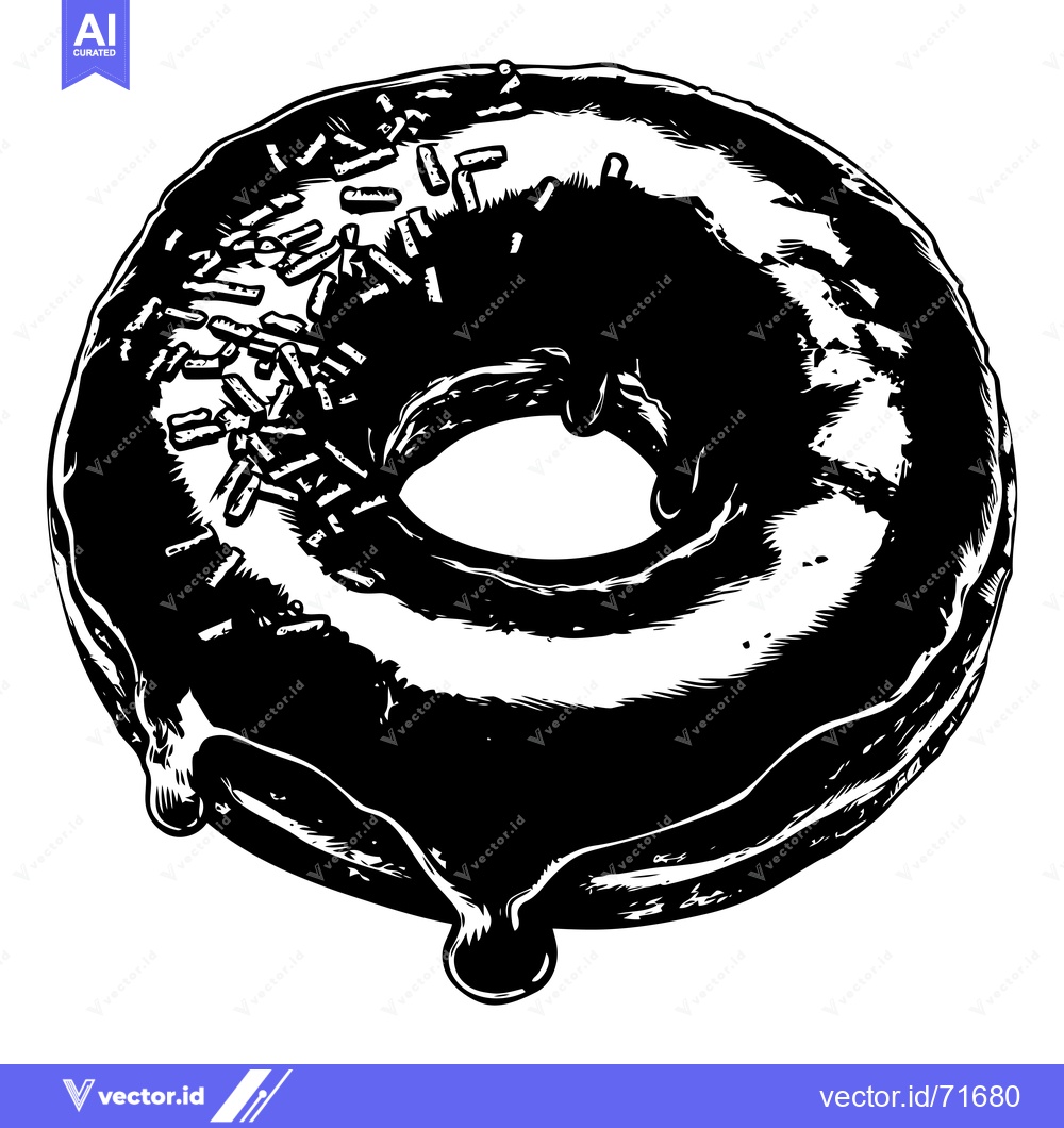 Premium Vector of Black and White Illustration of a Glazed Donut with Sprinkles