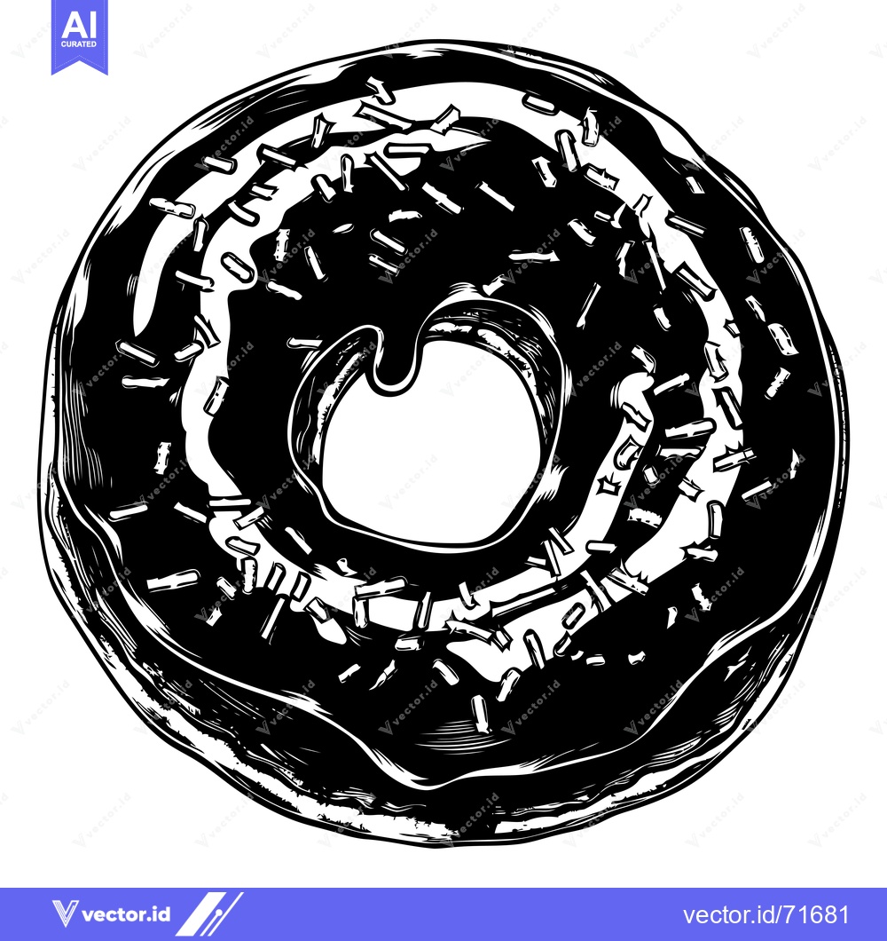 Premium Vector of A Black and White Illustration of a Glazed Donut with Sprinkles