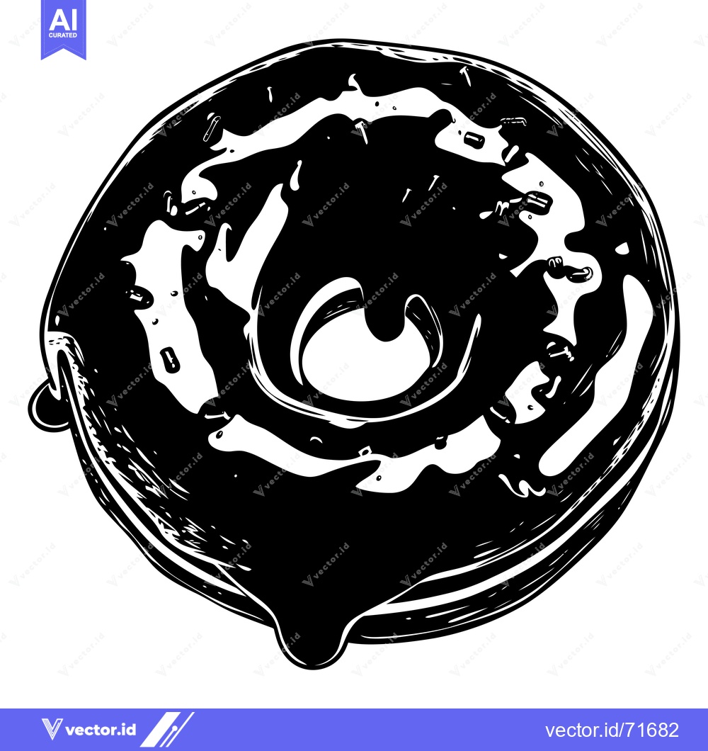 Premium Vector dari Black and White Illustration of a Glazed Donut with Dripping Icing