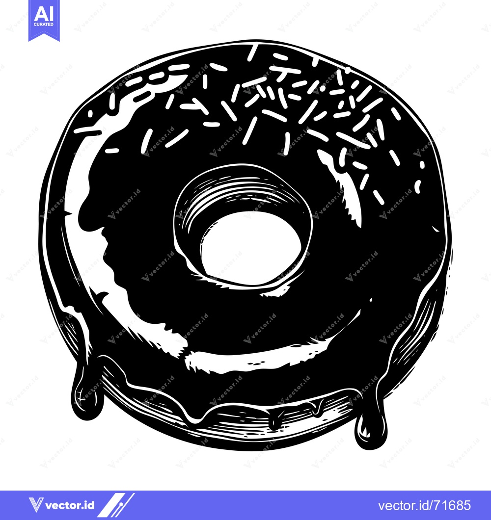 Premium Vector of Black and White Illustration of a Glazed Donut with Sprinkles