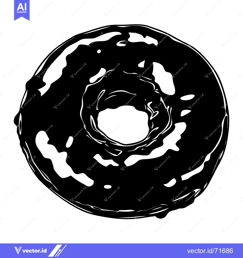 Premium Vector of Black and White Silhouette of a Glazed Donut