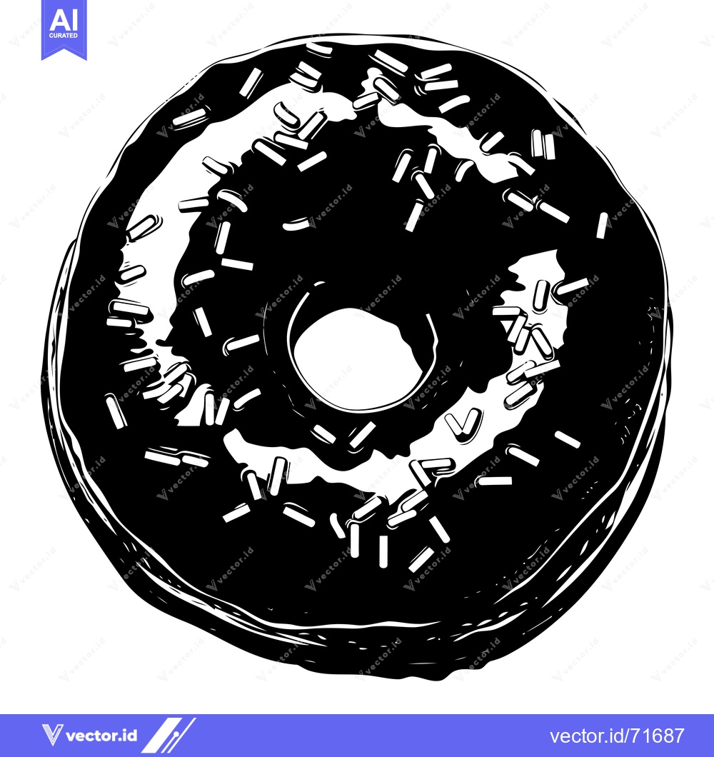 Premium Vector dari Black and White Illustration of a Glazed Donut with Sprinkles