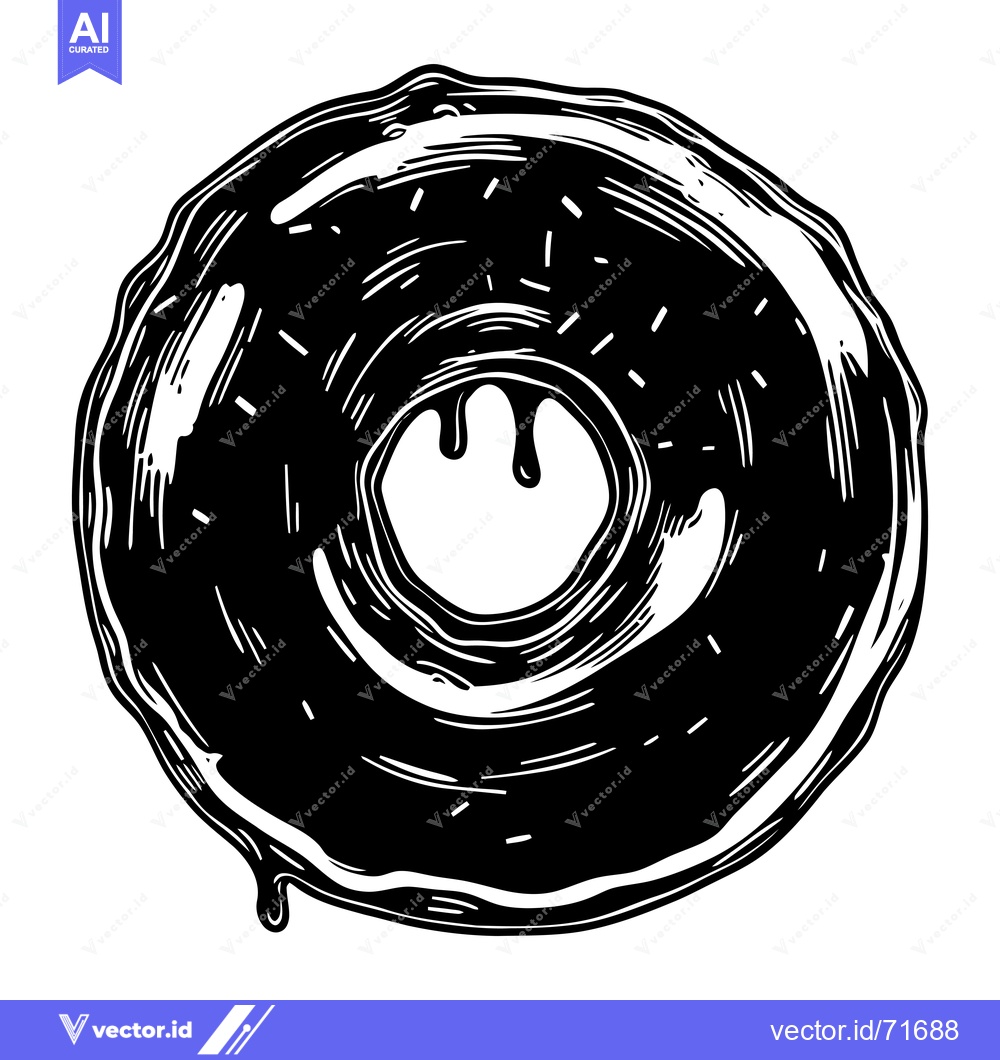 Premium Vector dari Black and White Hand-Drawn Illustration of a Dripping Donut