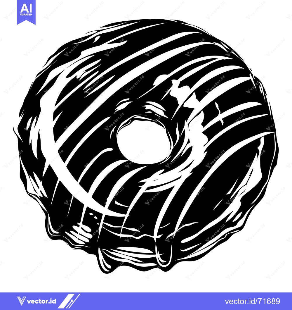 Premium Vector of A Black and White Illustration of a Glazed Donut