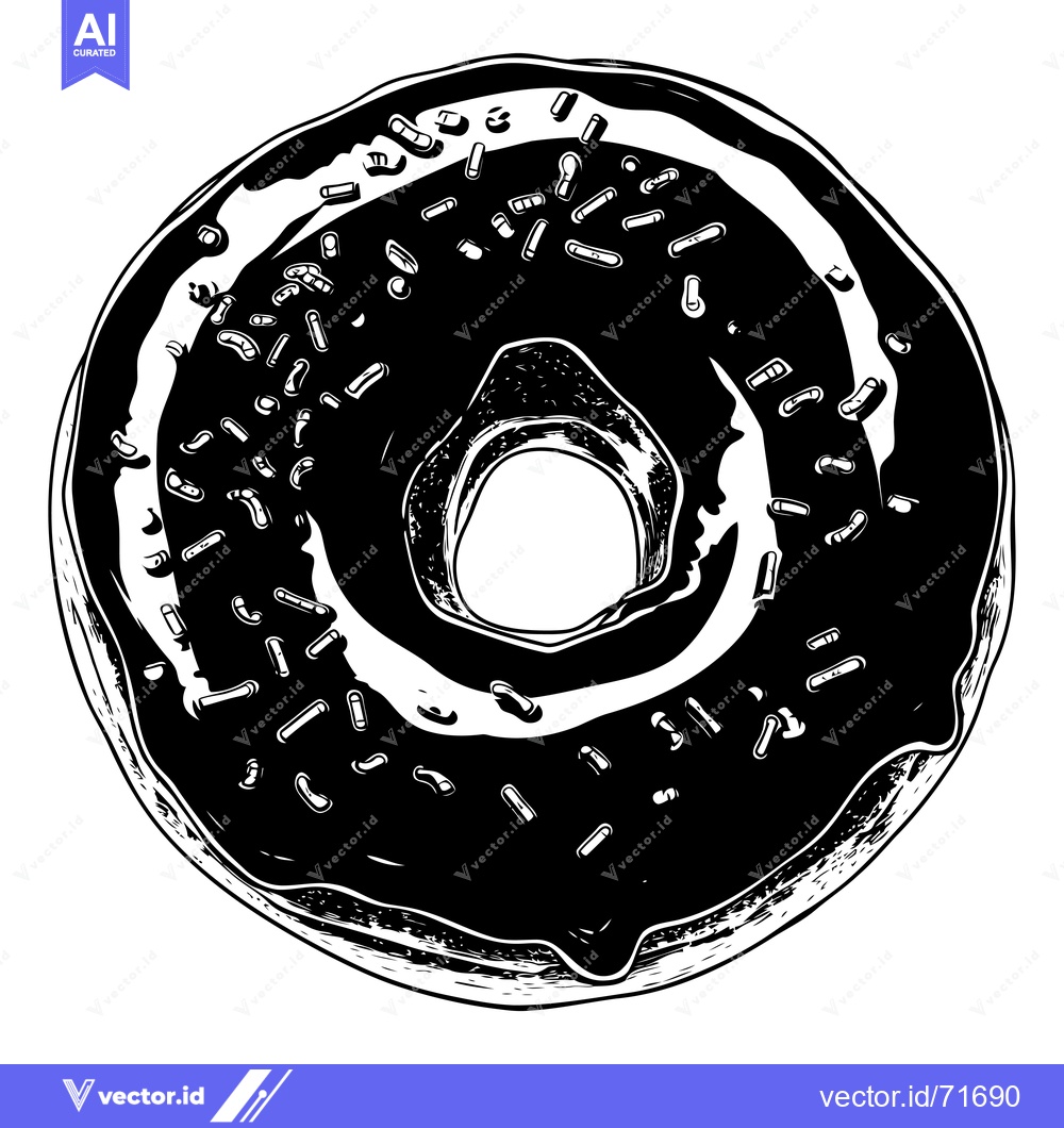 Premium Vector of Black and White Illustration of a Glazed Donut with Sprinkles