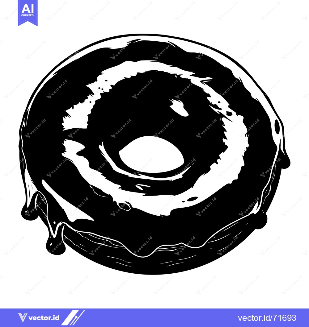 Premium Vector dari Black and White Illustration of a Glazed Donut with Dripping Icing