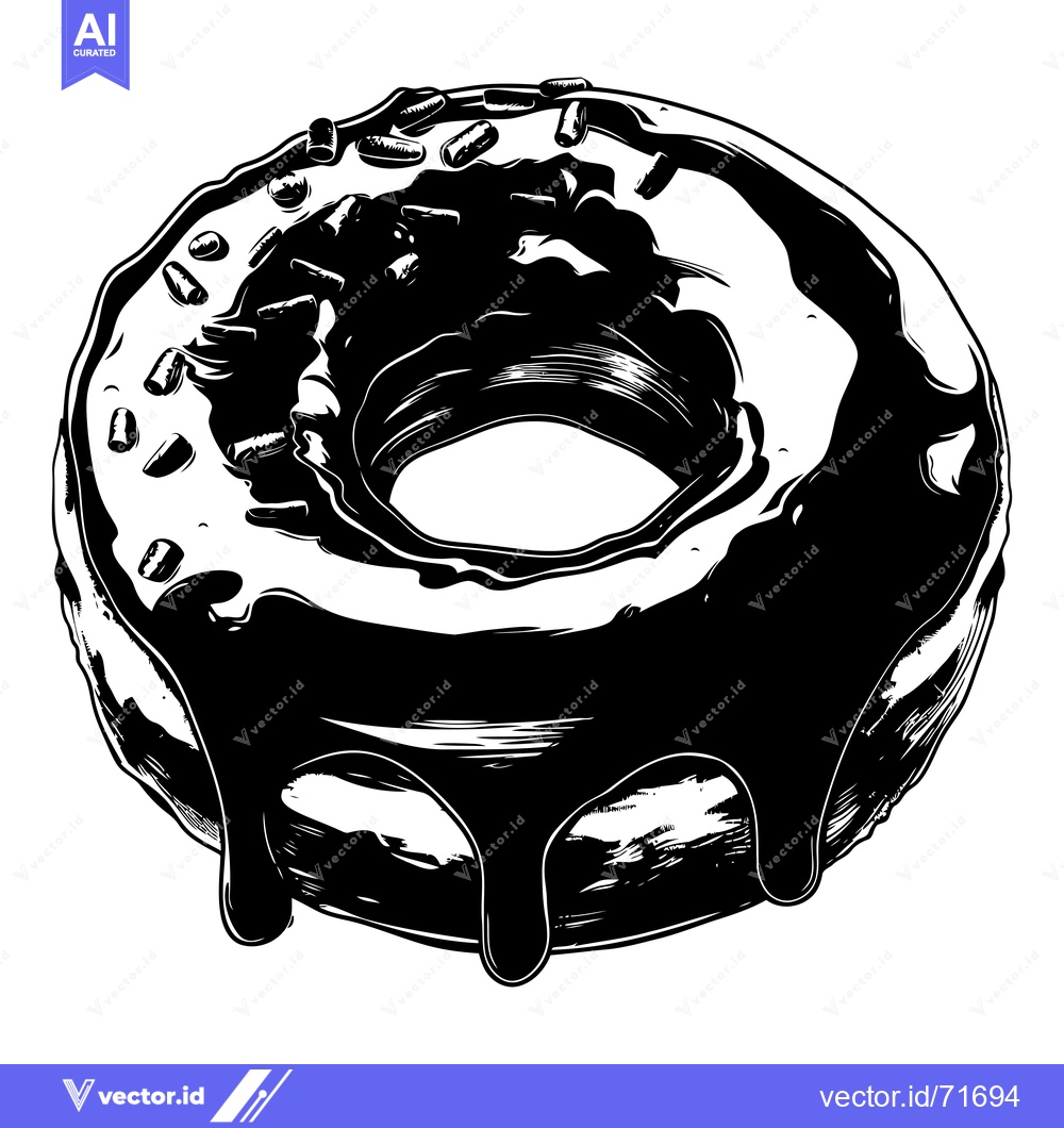 Premium Vector dari Black and White Illustration of a Glazed Donut with Sprinkles
