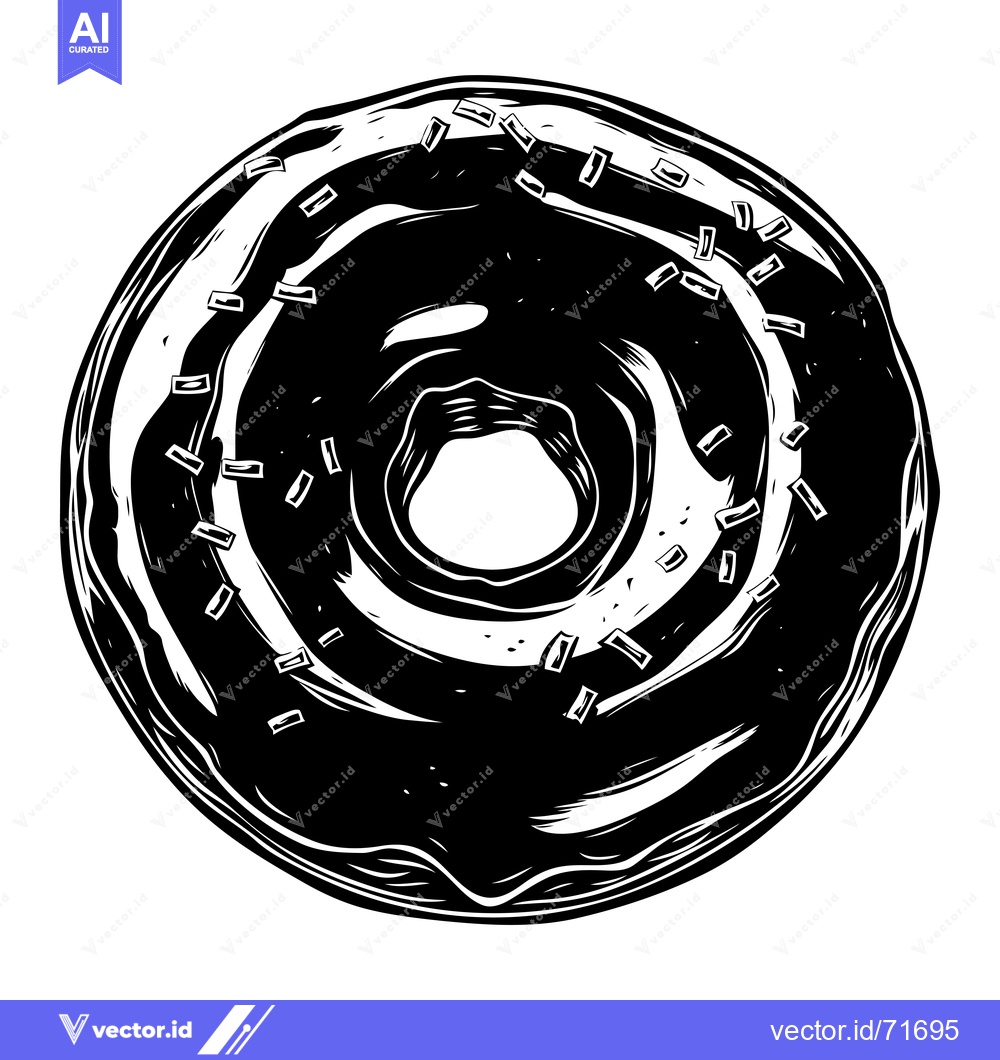 Premium Vector dari A Black and White Illustration of a Glazed Donut with Sprinkles