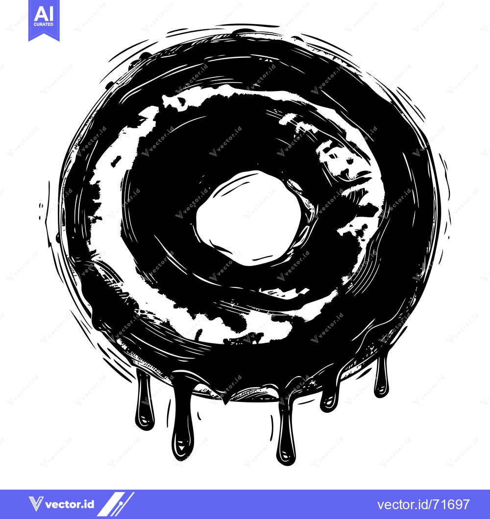 Premium Vector of Black and White Drawing of a Dripping Donut