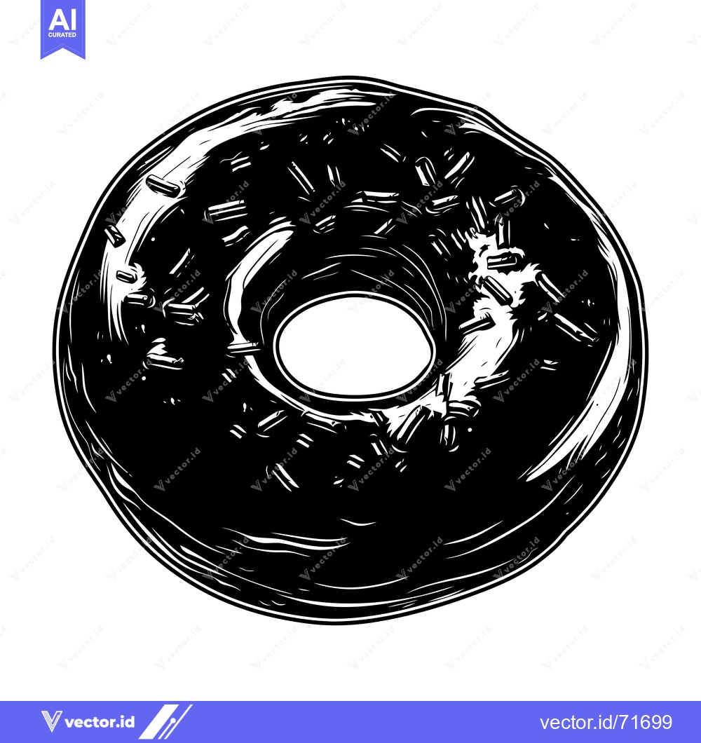 Premium Vector of Black and White Illustration of a Glazed Donut with Sprinkles