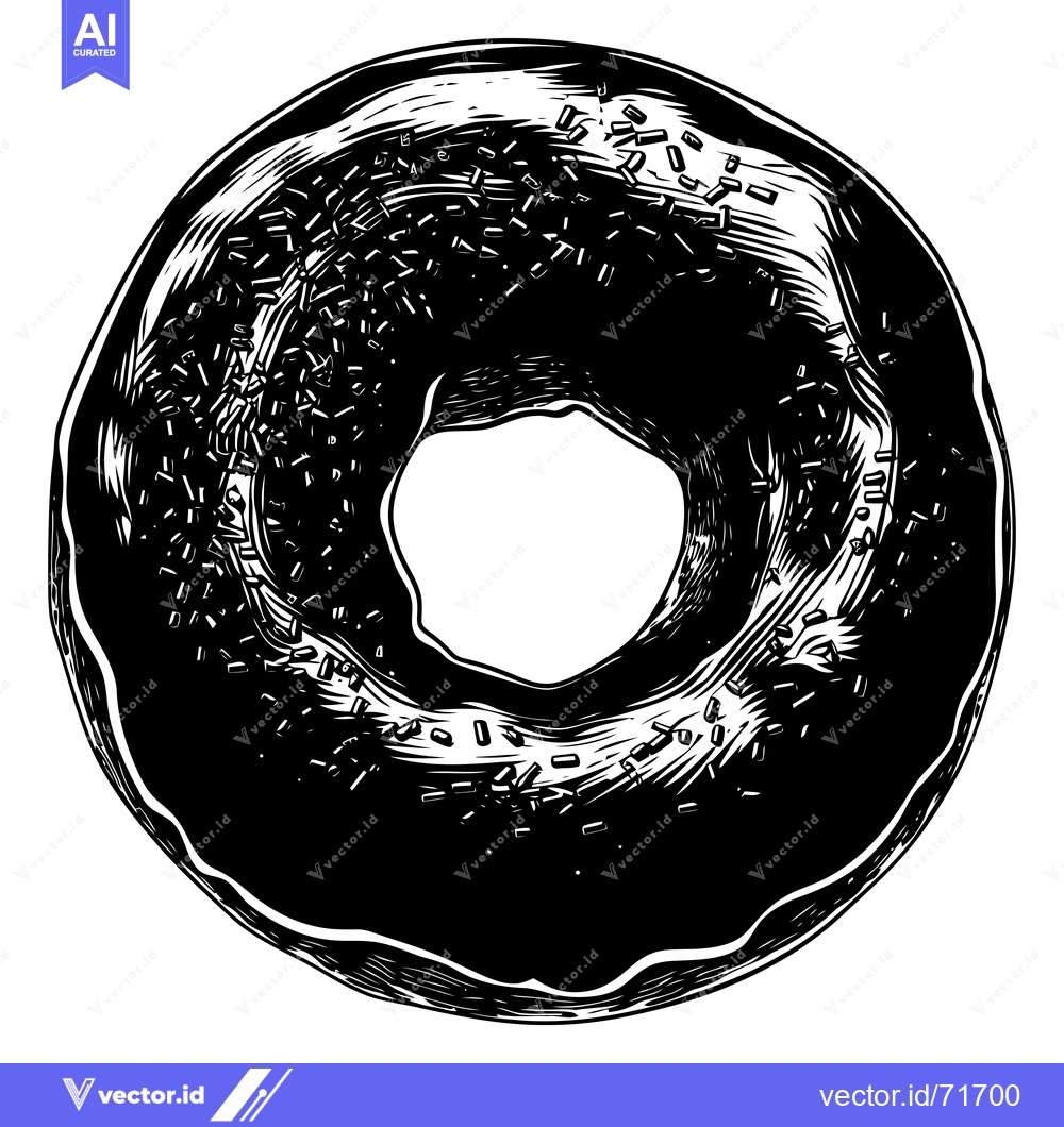Premium Vector of Black and White Illustration of a Glazed Donut with Sprinkles