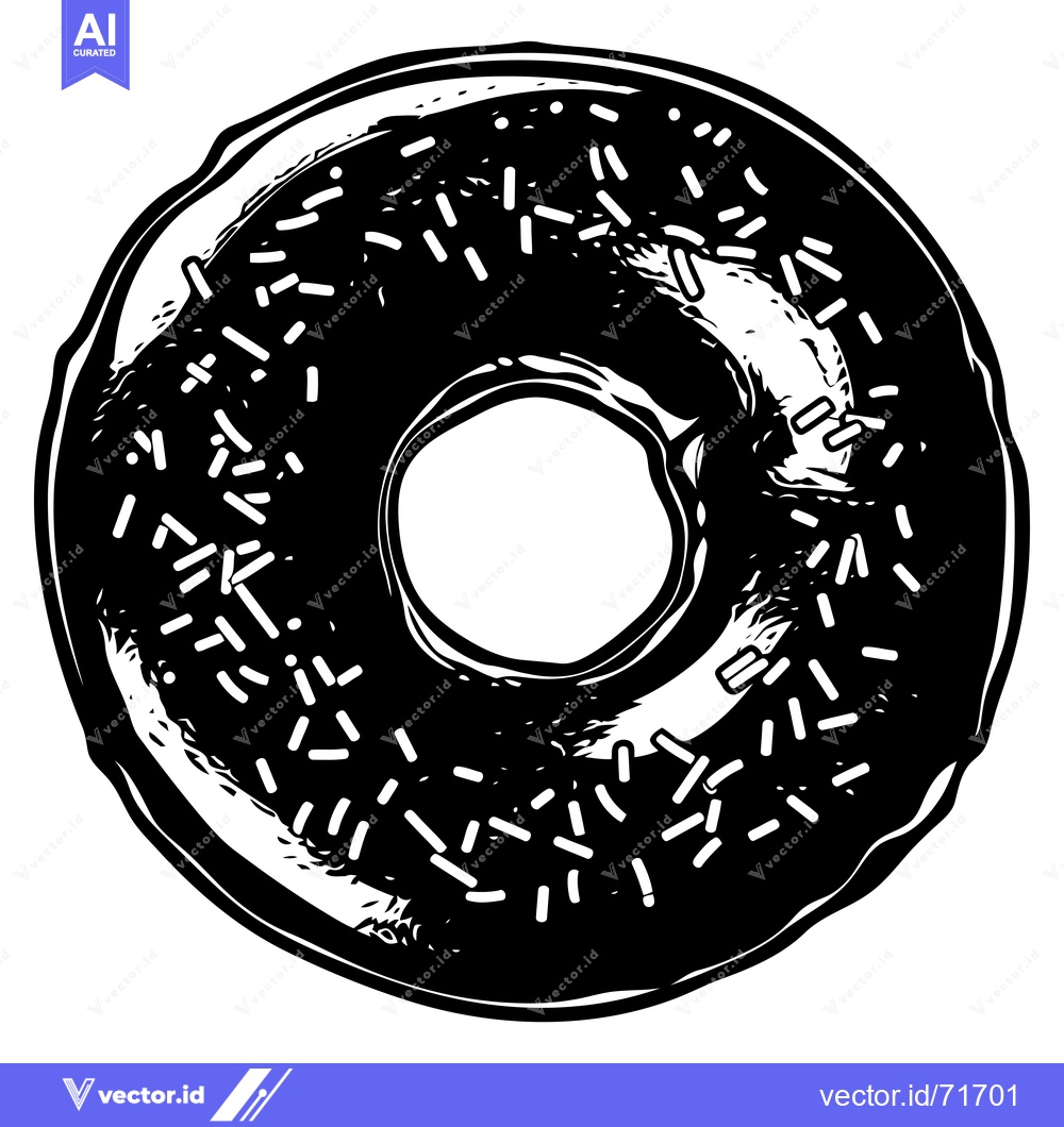 Premium Vector of Black and White Illustration of a Glazed Donut with Sprinkles