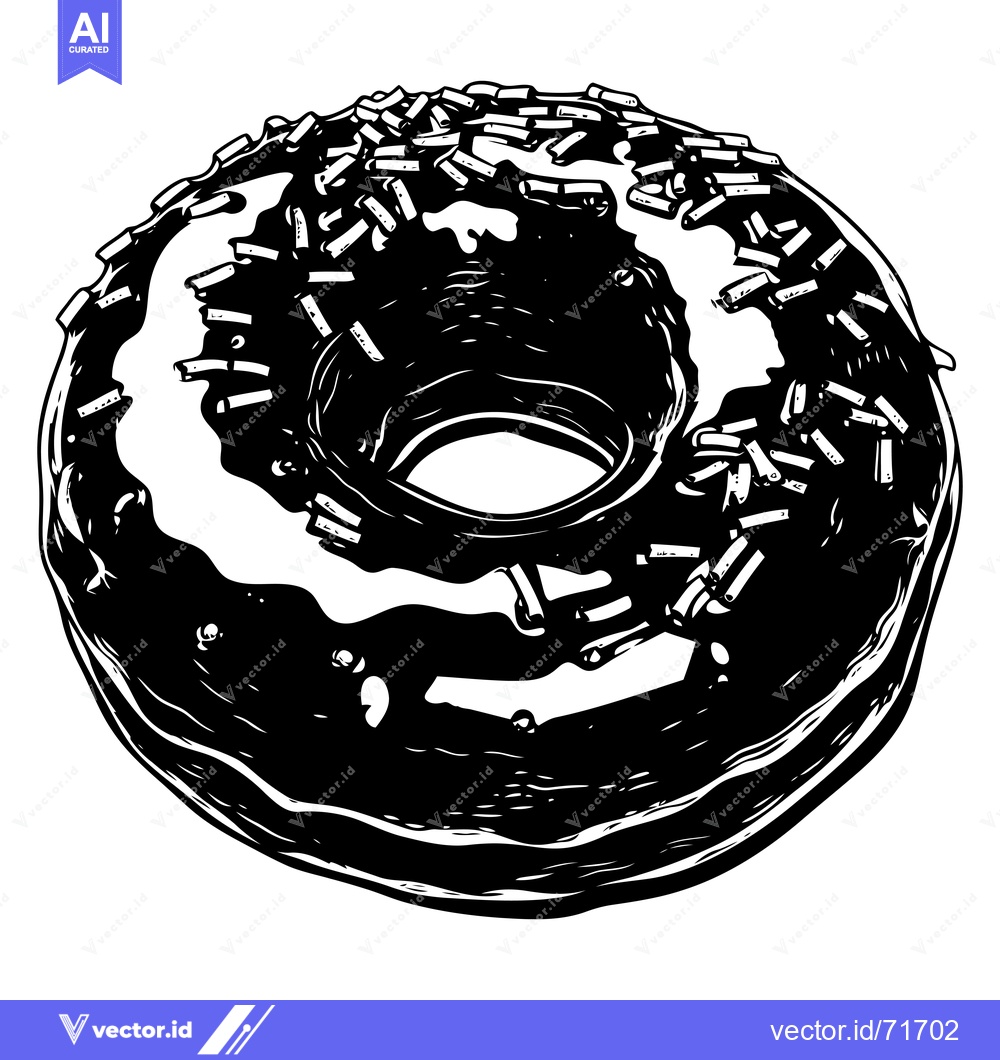 Premium Vector of A Black and White Illustration of a Donut with Sprinkles