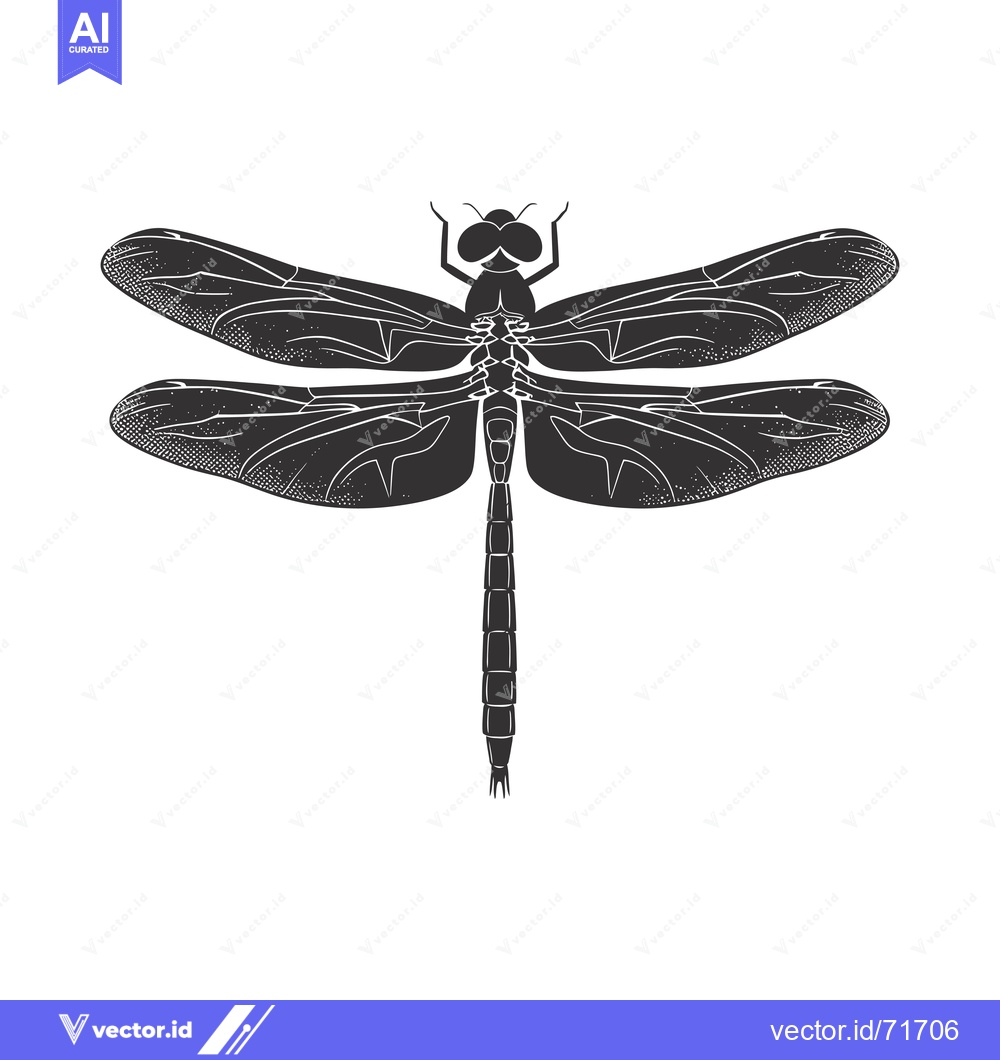 Premium Vector of Black and White Silhouette of a Dragonfly with Spread Wings