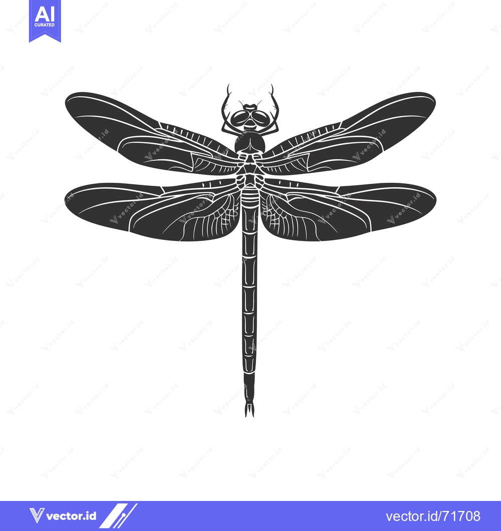 Premium Vector of Black and White Silhouette of a Dragonfly with Detailed Wings