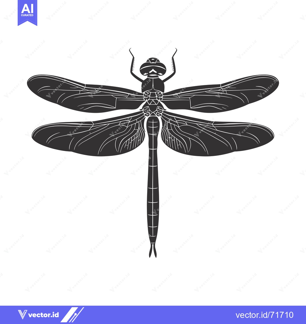 Premium Vector dari Black and White Silhouette of a Dragonfly with Spread Wings